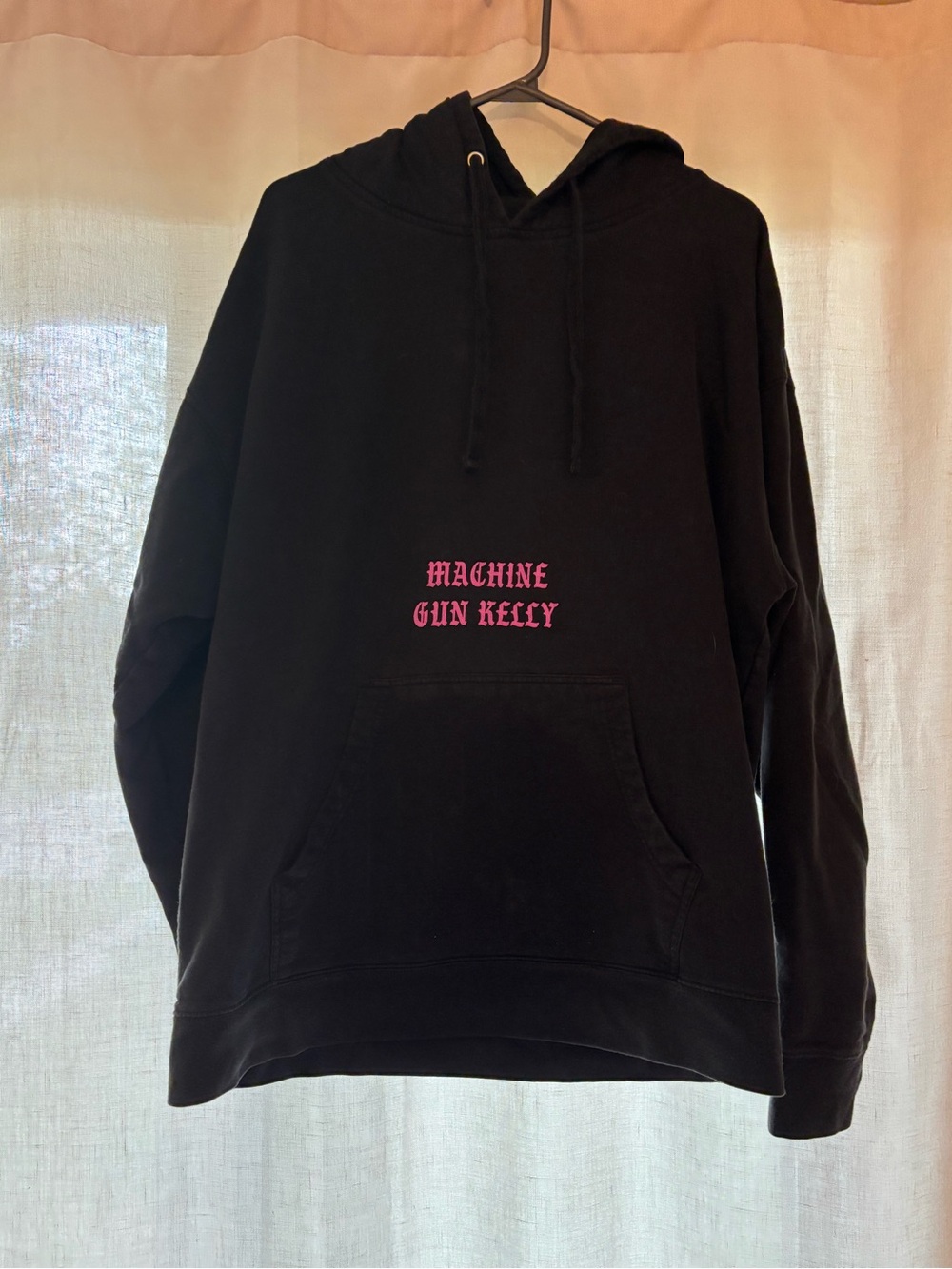 Machine Gun Kelly Black Crewneck Hoodie with Pink Front Text